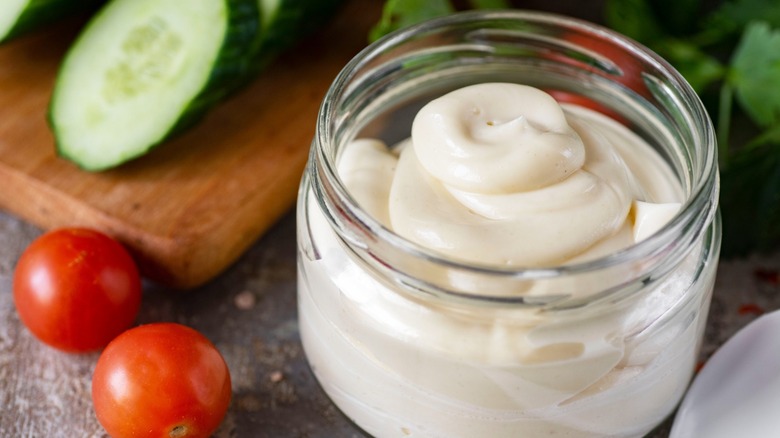 bowl of mayo with white background