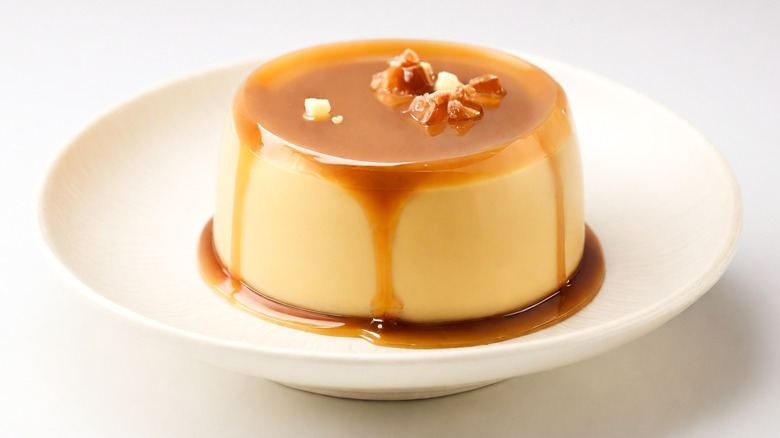 Japanese dessert with caramel drizzle topping