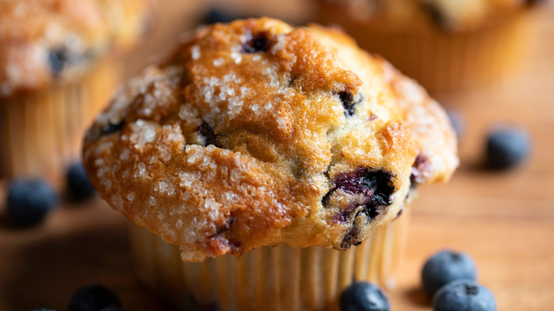 Blueberry muffin coated in sugar