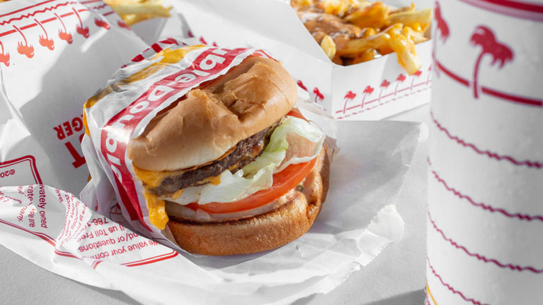 A view of an In-N-Out Burger combo meal.