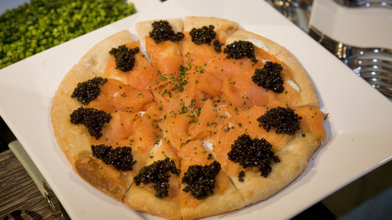 Wolfgang Puck's famous smoked salmon pizza with caviar