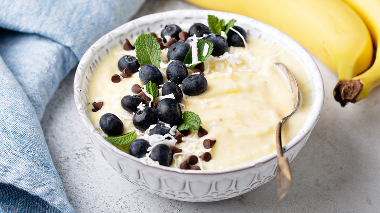 Banana ice cream with blueberries