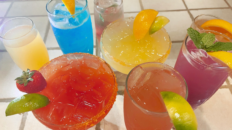 All of the cocktails from Olive Garden gathered on a white bar top