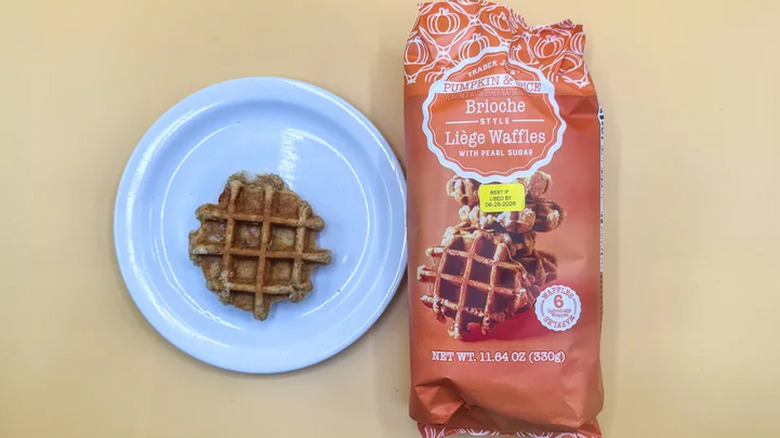 Brioche-style waffles on a plate with packaging