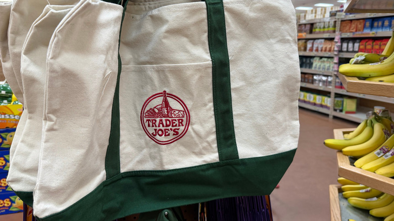 Trader Joe's bag hanging in a store