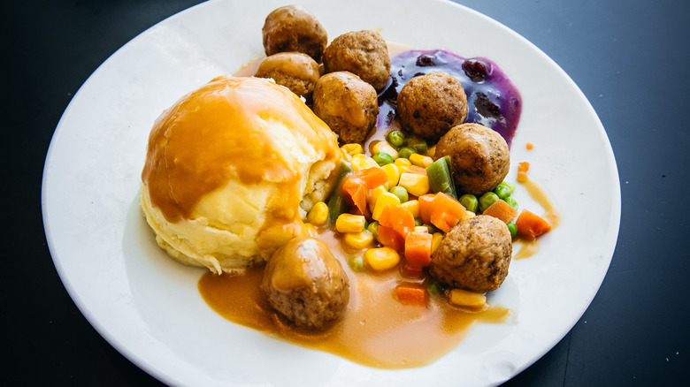 IKEA Swedish meatballs with mashed potatoes and lingonberry jam