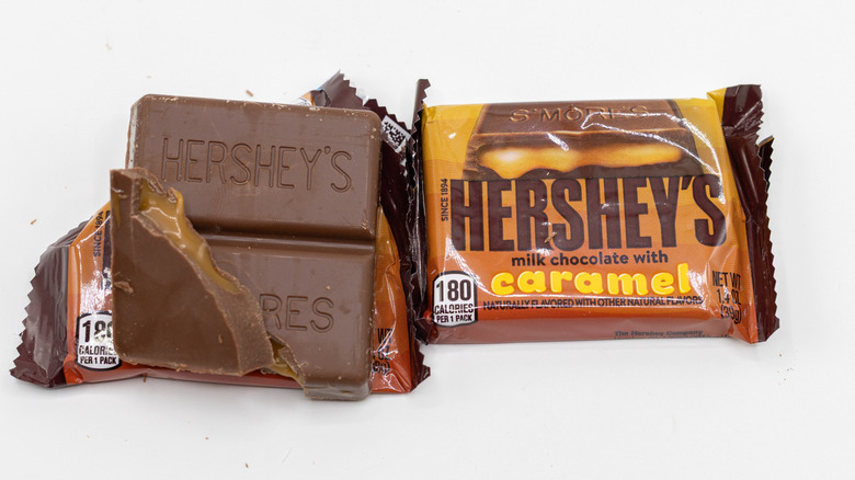 Hershey's Milk Chocolate with Caramel on white background