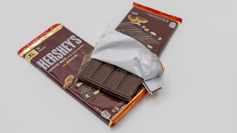 Hershey's Special Dark with Almonds bar on white background