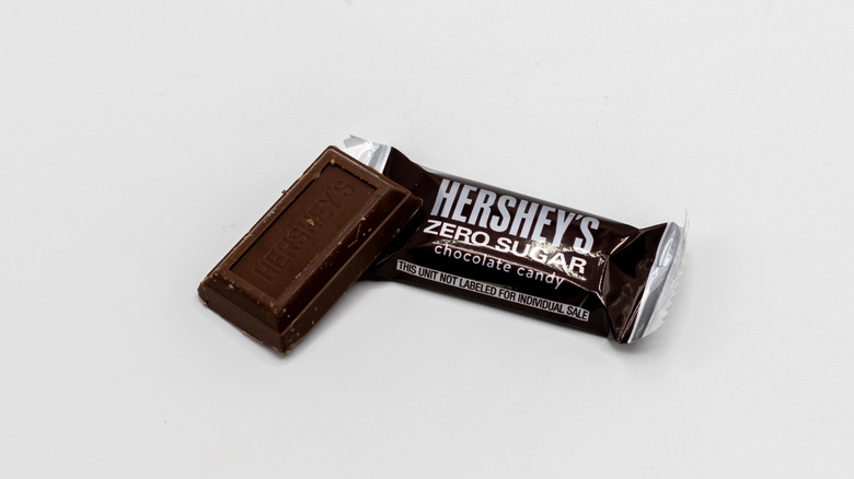 Bar of Hershey's Zero-Sugar Milk Chocolate on white background
