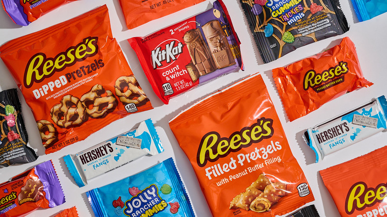 Hershey's Halloween candies laid out on a table