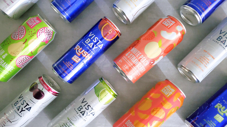 Cans of Vista Bay and Fieldcraft hard seltzers from Aldi