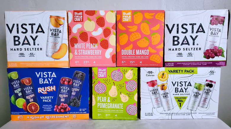 Cases of Vista Bay and Fieldcraft hard seltzers from Aldi