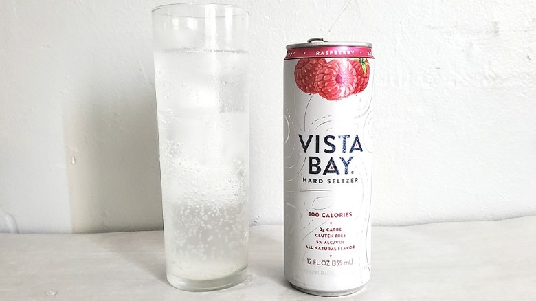 Vista Bay raspberry hard seltzer with its package