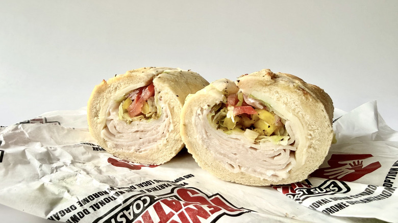 Penn Station East Coast Subs Turkey with its wrapping on a white background