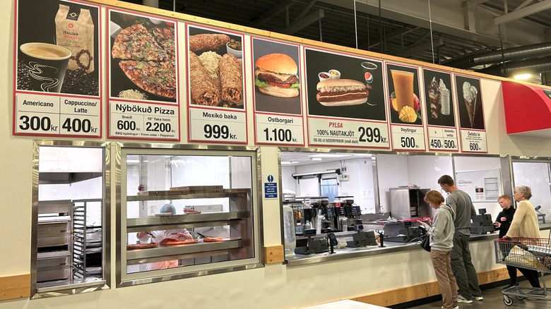 Costco food court menu board and counter in Reykjavik, Iceland