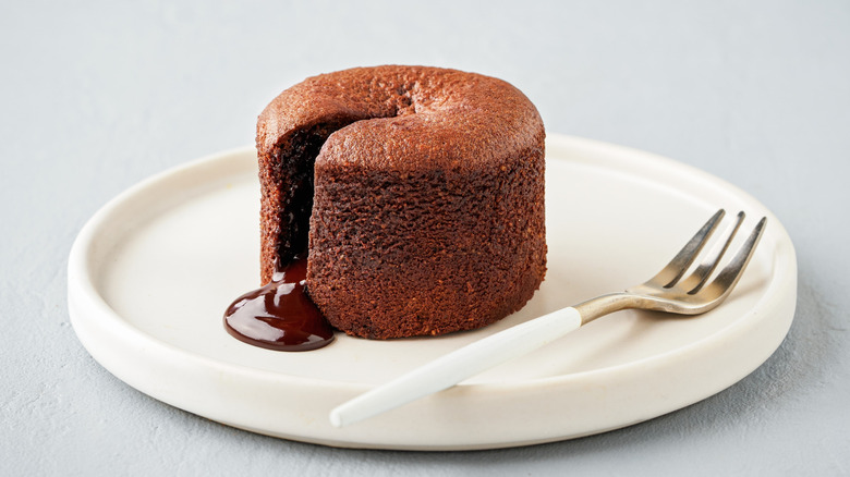 Single serving of cut molten lava cake