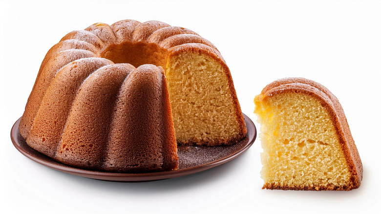 Bundt cake with a slice cut out