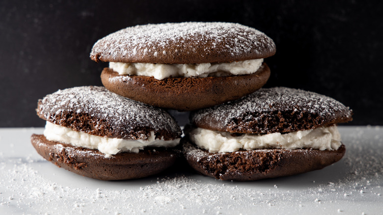 Three Whoopie pies on marble