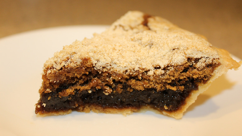 Slice of shoofly pie on a plate