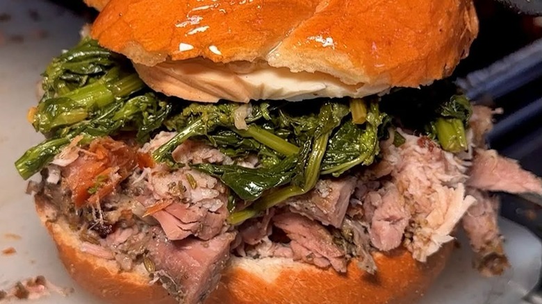 porchetta sandwich with broccoli