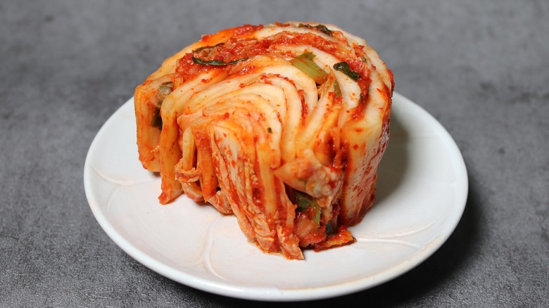 served sliced kimchi