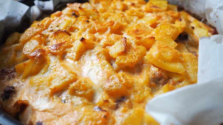 Cheesy beef and potato moussaka