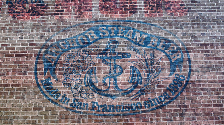 Anchor Steam beer advertisement painted on a wall