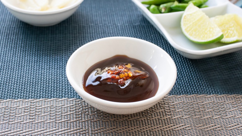 Small bowl of hoisin sauce