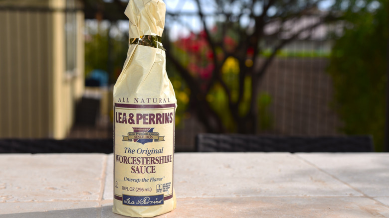 A bottle of Worcestershire sauce.