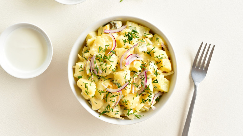 Potato salad with a fork