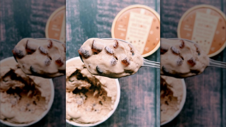 Trader Joe's coffee boba ice cream on spoon