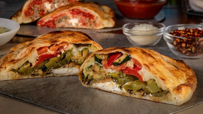 A calzone cut in half at Bertucci's
