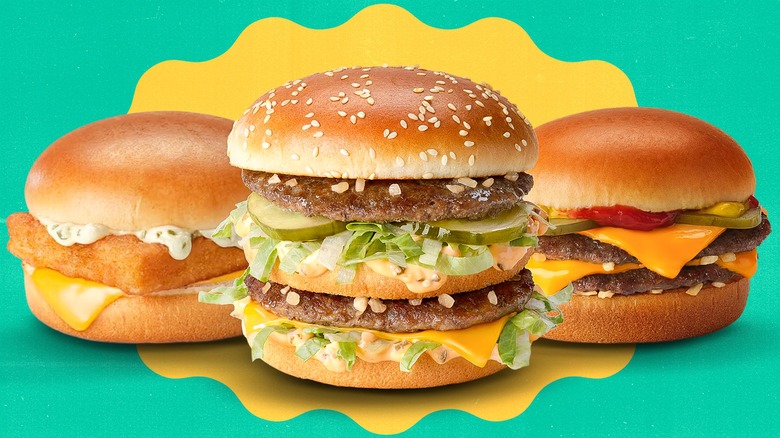 McDonald's fast food burgers in row