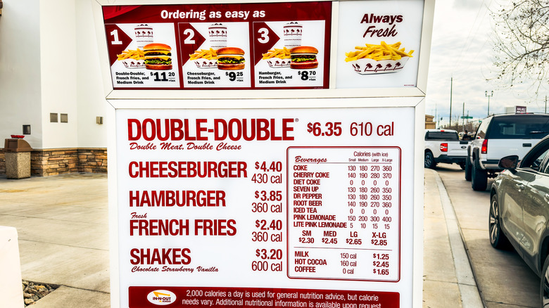 Drive through menu at In-N-Out burger chain