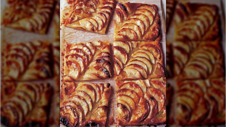 Ina Garten's French Apple Tart cut into square servings