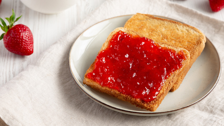 Strawberry jam on toast