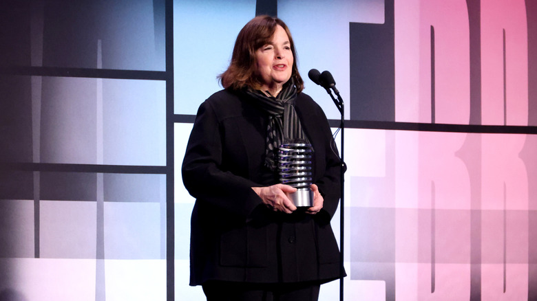 Celebrity chef Ina Garten stands on stage at an event.