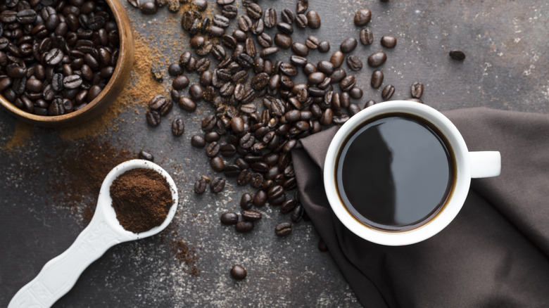 Coffee beans, grounds, and coffee