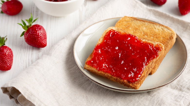 Strawberry jam on toast