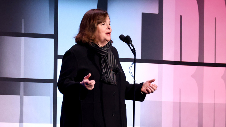 Ina Garten speaking into a microphone