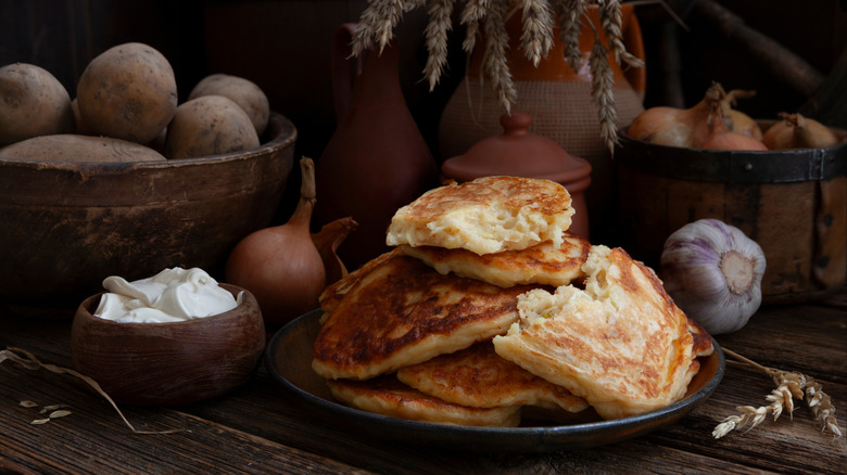 A plate of boxty potato pancakes on a table