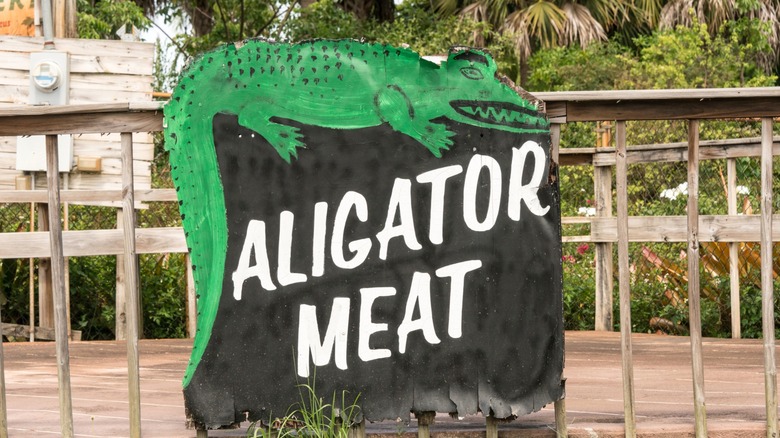 sign advertising alligator meat
