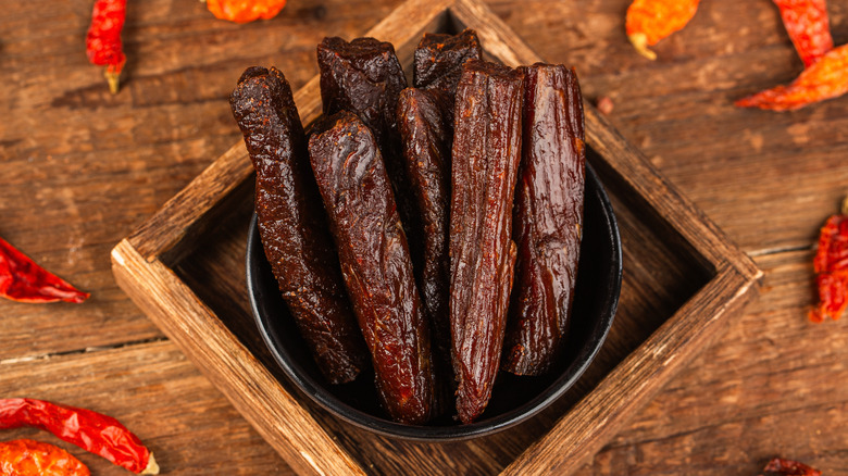 Bowl of beef jerky