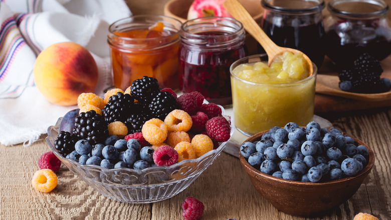 fruits and jars of jam