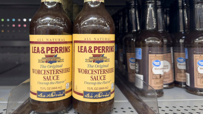 Worcestershire sauce on a shelf