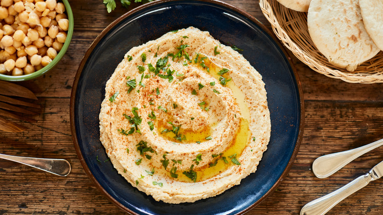 Seasoned hummus in bowl