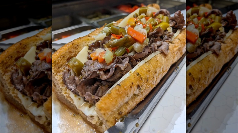 An Italian beef sandwich with cheese from Johnny's Beef in Chicago
