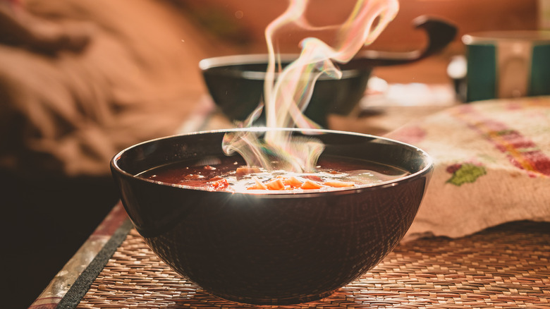 Steaming soup bowl