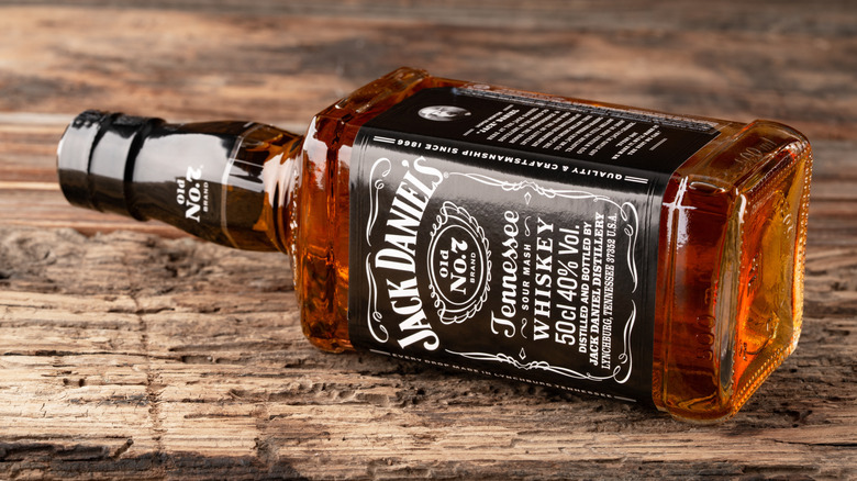 Bottle of Jack Daniel's on its side.