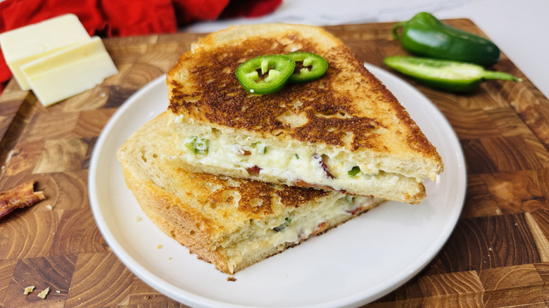 Jalapeño popper grilled cheese on plate